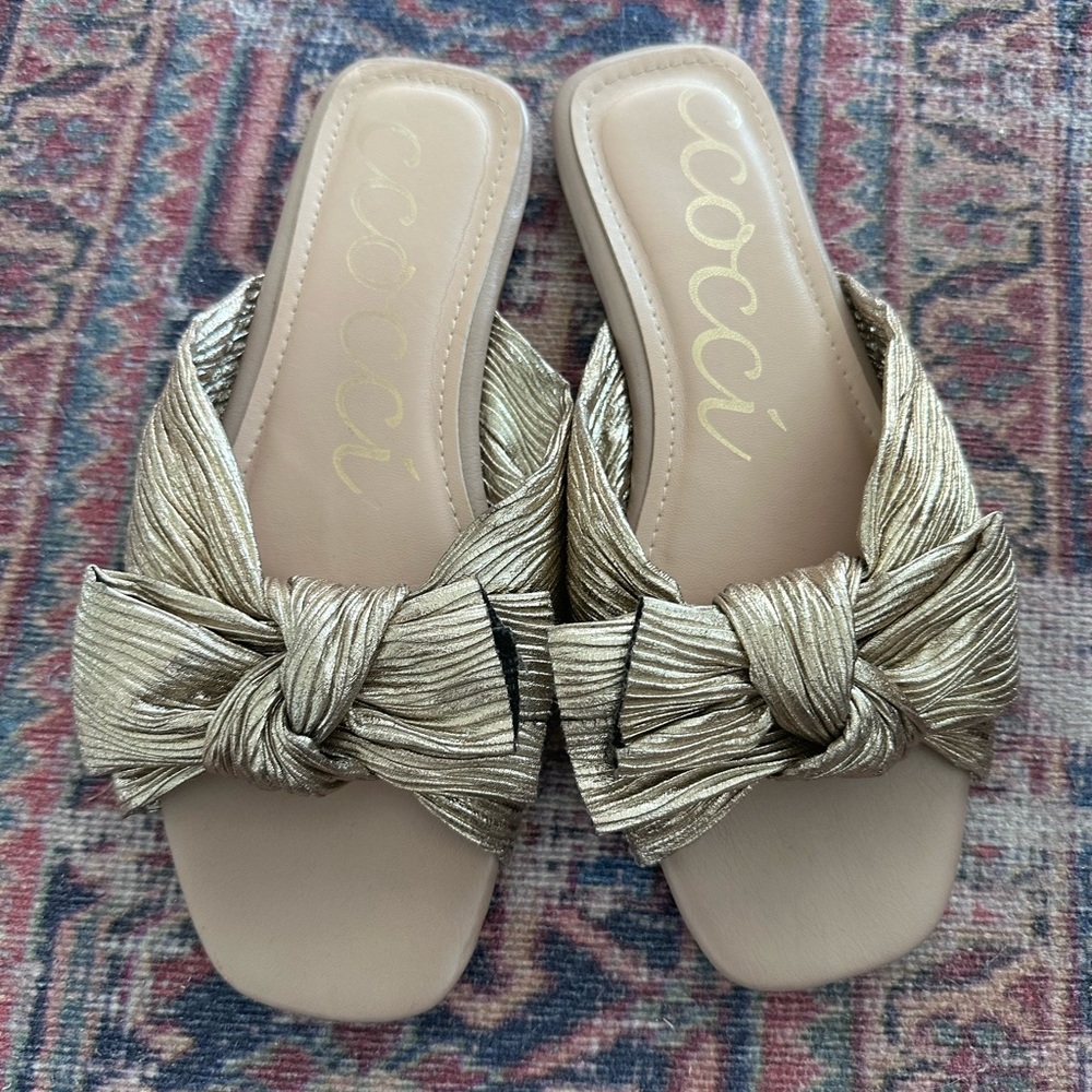 CCOCCI Metallic Gold Bow Slide Sandals